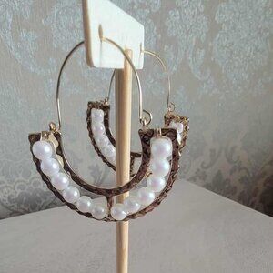 Gold Tone Beaded Pearl Earrings